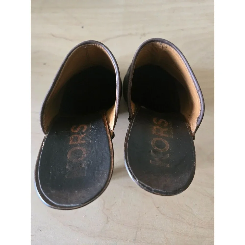 KORS Michael Kors Brown Wood Stiletto Leather Clog Mules size 6 Boho Vintage‎